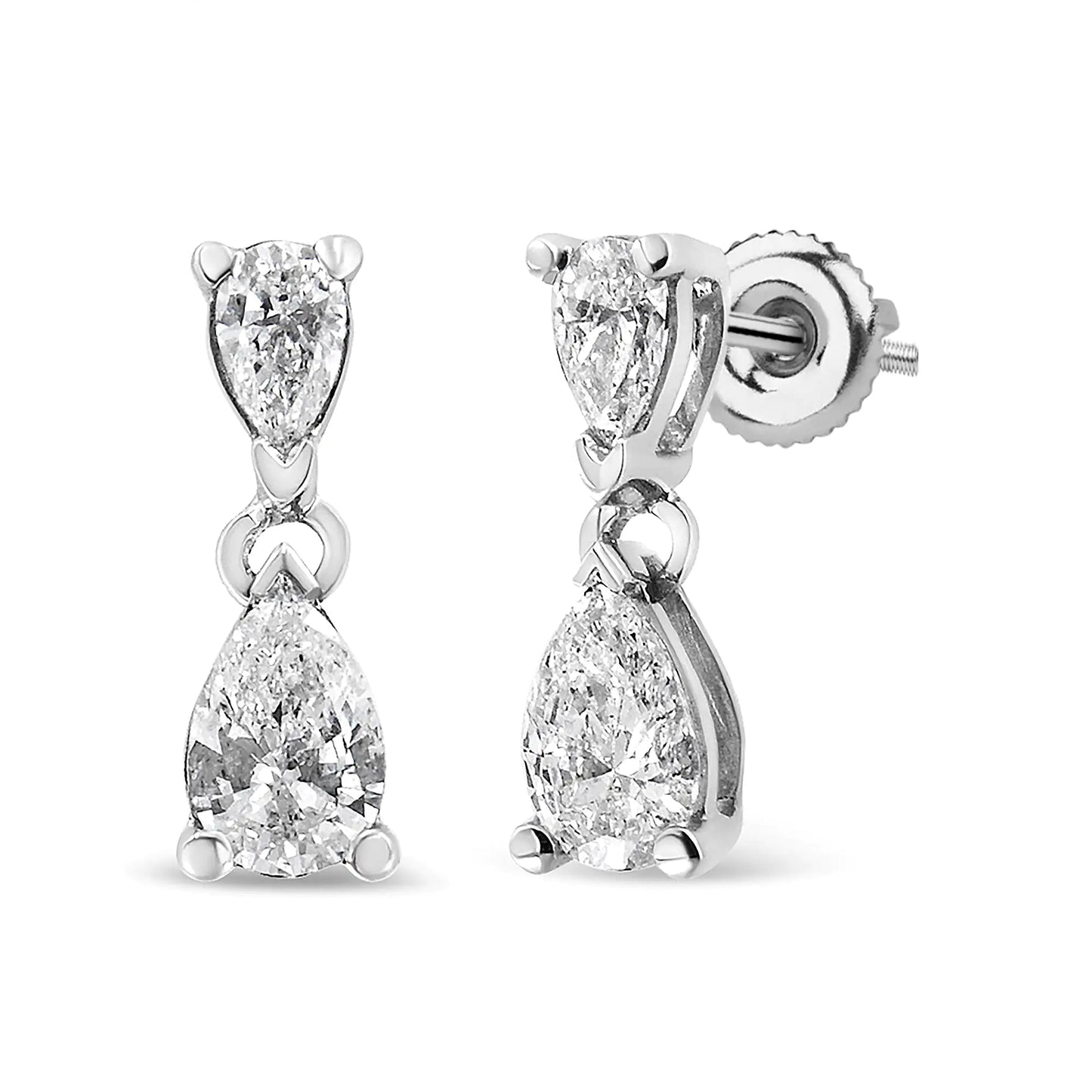 14K White Gold Pear Shape Lab Grown Diamond Dangle Stud Earrings (G-H Color, VS2-SI1 Clarity) WEM Support (www.WEM.support)