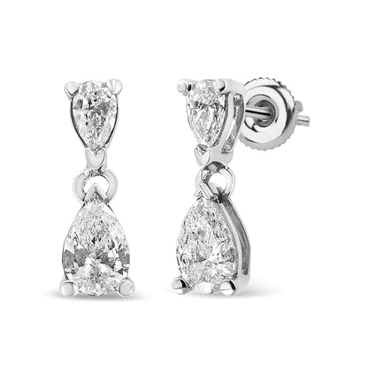 14K White Gold Pear Shape Lab Grown Diamond Dangle Stud Earrings (G-H Color, VS2-SI1 Clarity) WEM Support (www.WEM.support)