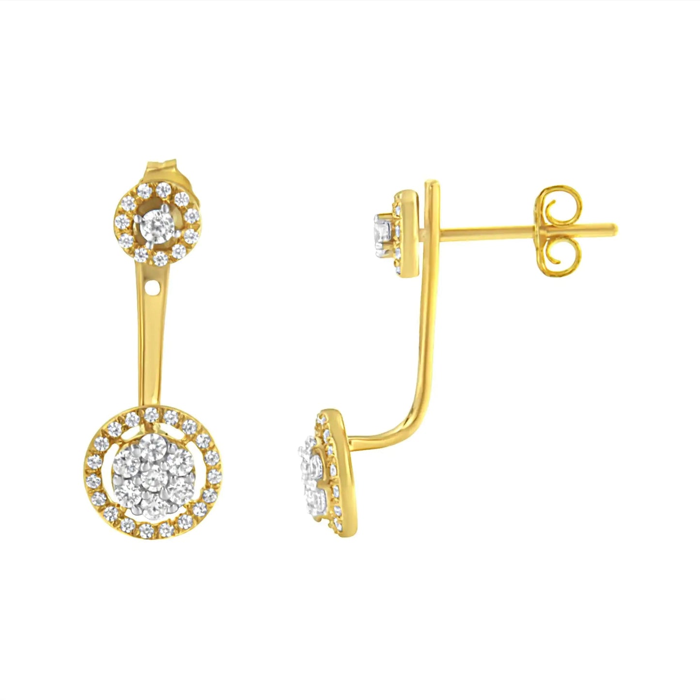 14K Yellow Gold Plated .925 Sterling Silver 5/8 Cttw Diamond Removable Stud and Dangle Earrings (I-J Color, I2-I3) WEM Support (www.WEM.support)