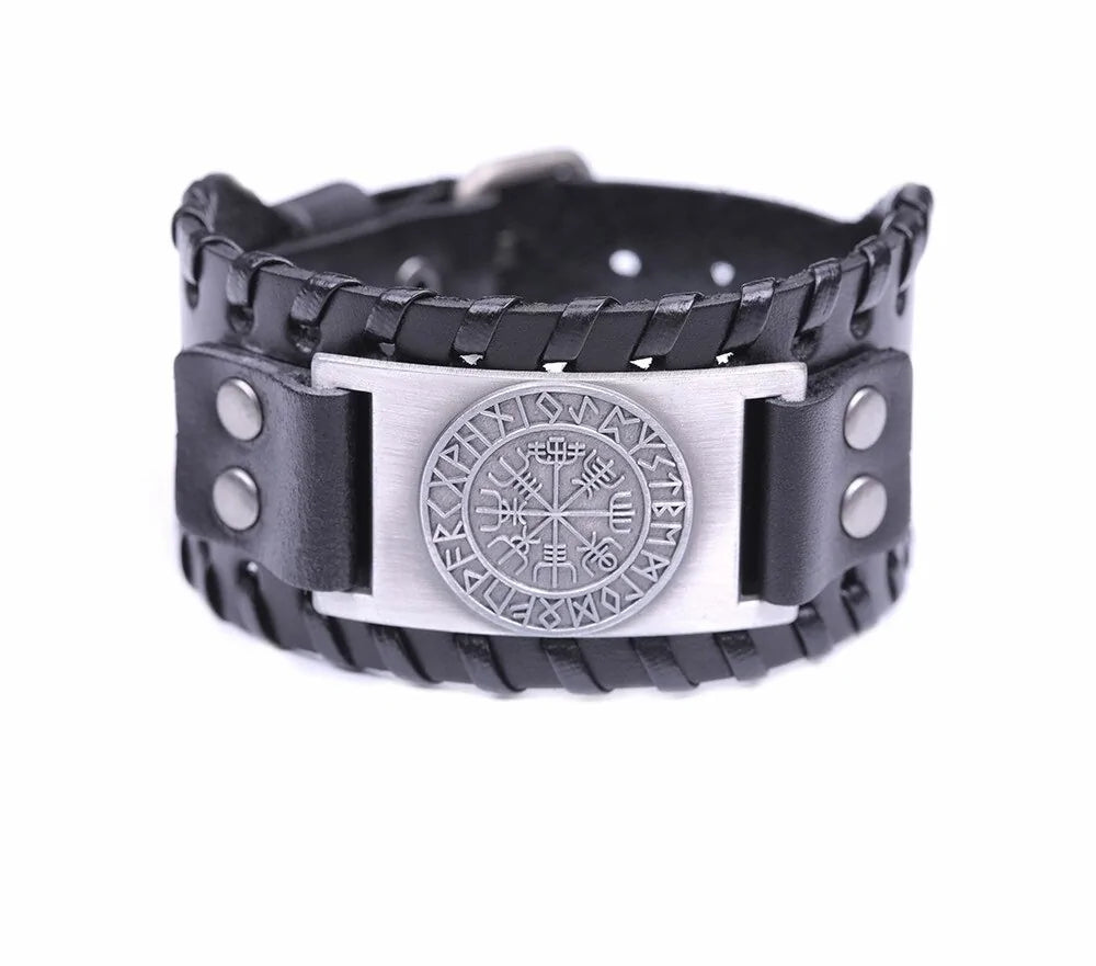 Retro Wide Leather Pirate Compass Bracelet WEM Support (www.WEM.support)
