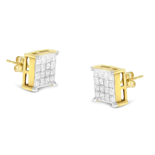 10K Yellow Gold Princess Cut Diamond Stud Earrings (2 cttw, H-I Color, I2-I3 Clarity) WEM Support (www.WEM.support)
