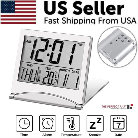 Digital Travel Alarm Clock Foldable Temperature LCD Clock Compact Desk Timer New WEM Support (www.WEM.support)