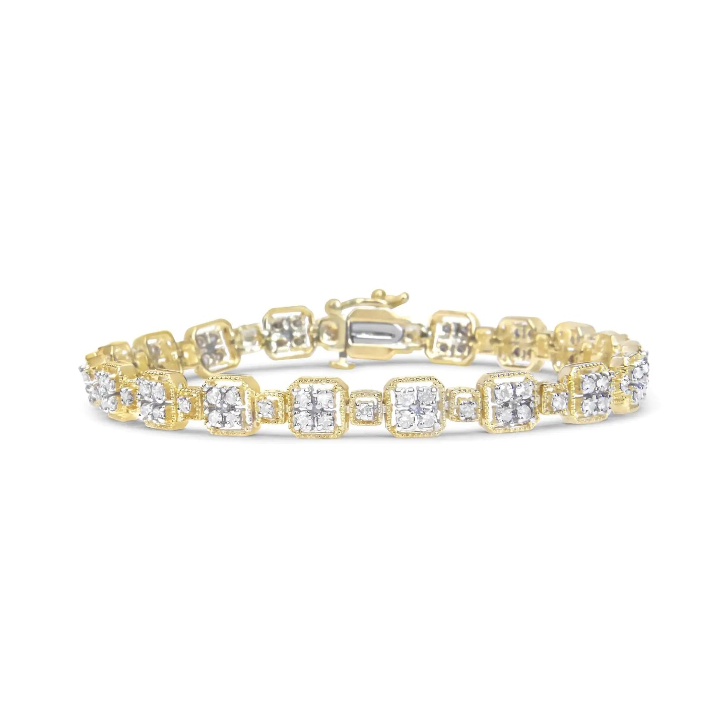 10K Yellow Gold 2.0 Cttw Diamond Square Link Bracelet (J-K Color, I2-I3 Clarity) - Size 7.25" WEM Support (www.WEM.support)