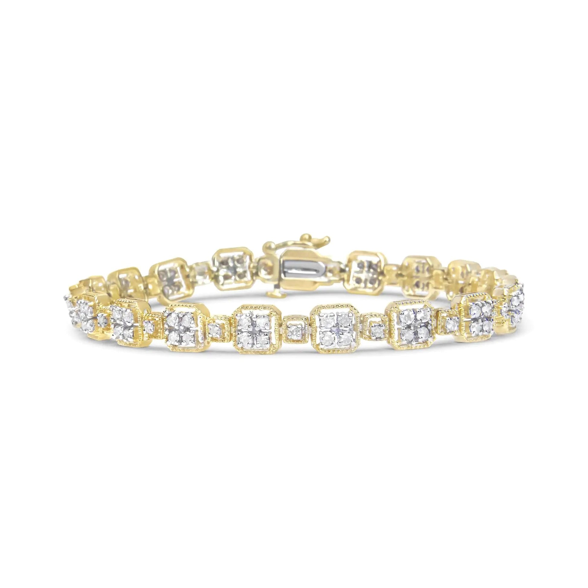 10K Yellow Gold 2.0 Cttw Diamond Square Link Bracelet (J-K Color, I2-I3 Clarity) - Size 7.25" WEM Support (www.WEM.support)