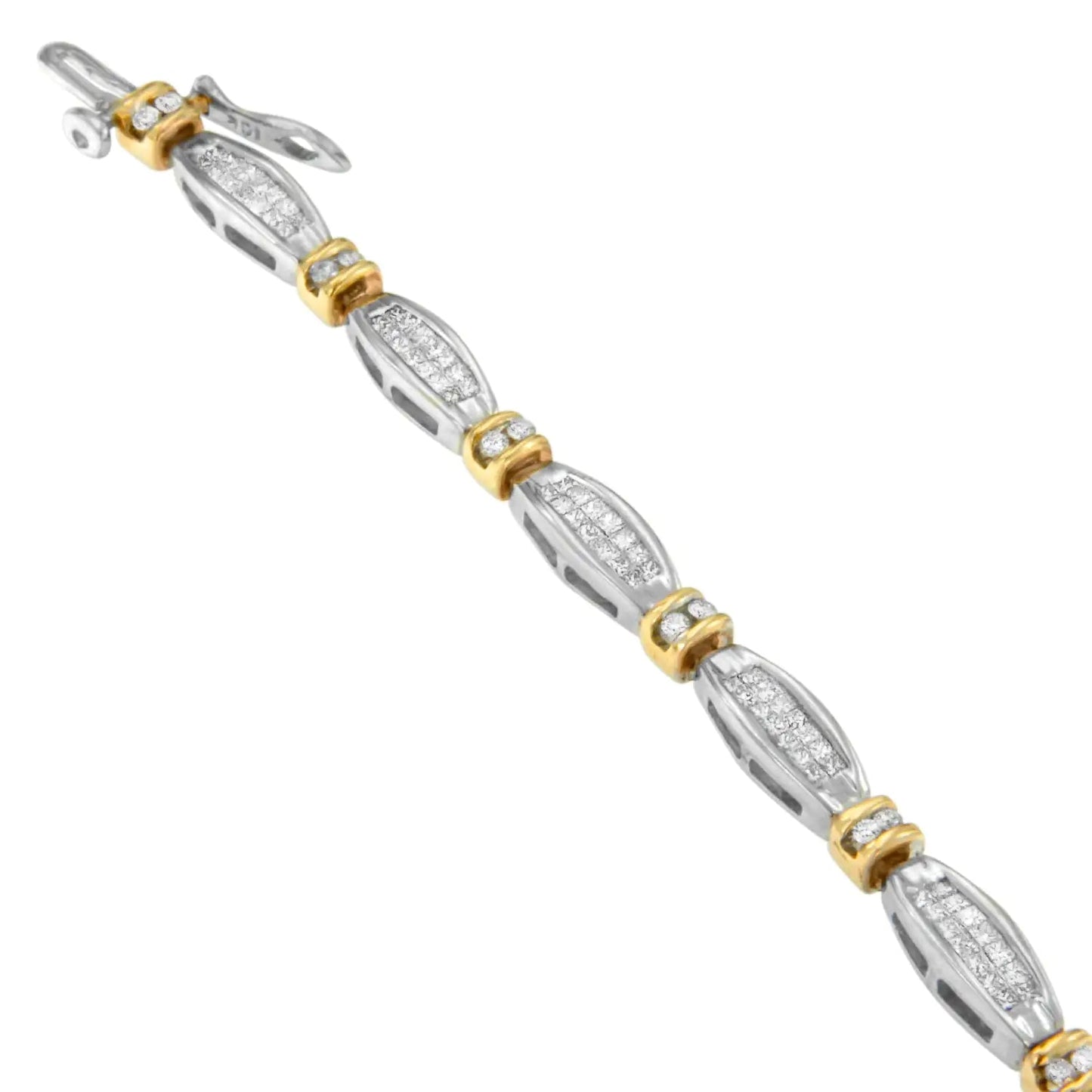 14K Two-Tone Gold Princess and Round Cut Diamond Beaded Bracelet (2.00 cttw, H-I Color, SI2-I1 Clarity) WEM Support (www.WEM.support)