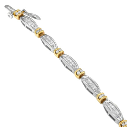 14K Two-Tone Gold Princess and Round Cut Diamond Beaded Bracelet (2.00 cttw, H-I Color, SI2-I1 Clarity) WEM Support (www.WEM.support)