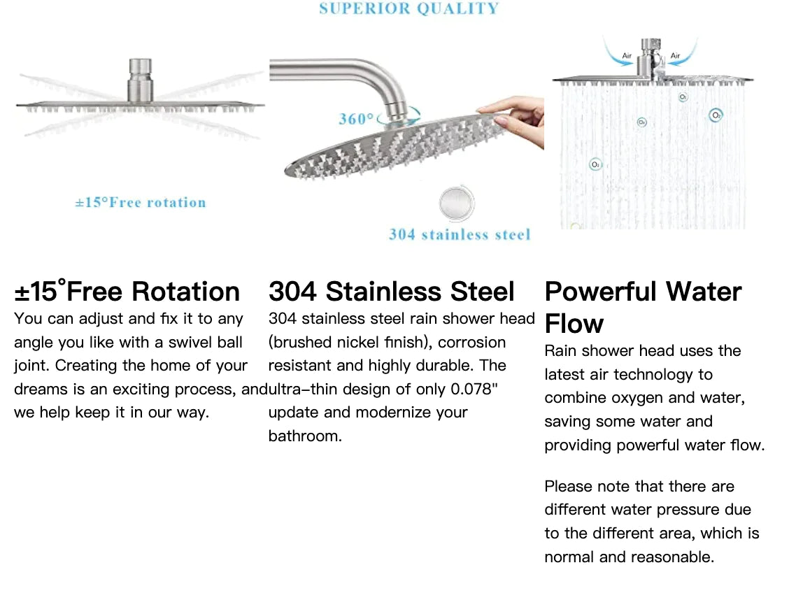 Large Chrome Stainless Steel Rainfall Shower Head