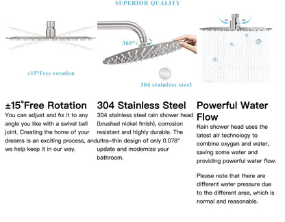 Large Chrome Stainless Steel Rainfall Shower Head