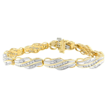 10K Yellow Gold Round and Baguette Cut Diamond Bracelet (2 cttw, I-J Color, I2-I3 Clarity) WEM Support (www.WEM.support)