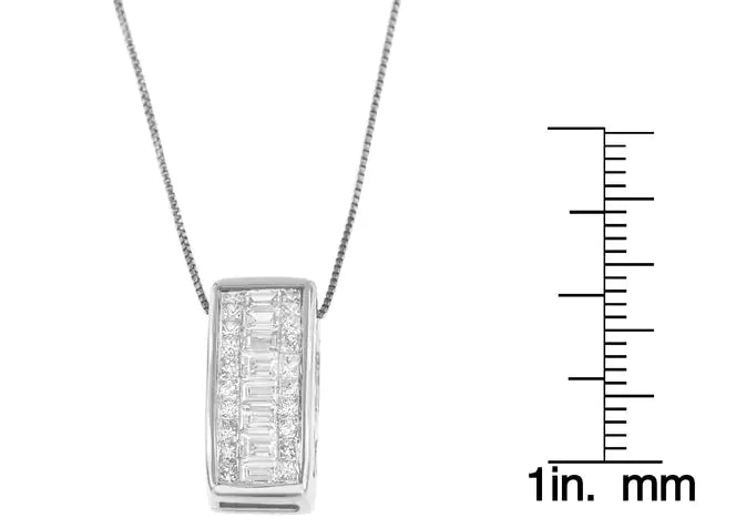 14K White Gold Princess and Baguette Cut Diamond Pendant Necklace (1/2 cttw, H-I Color, SI1-SI2 Clarity) WEM Support (www.WEM.support)