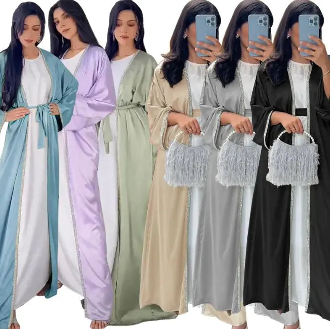 Rhinestone Dress Fashion Satin Soft Shawl Waist-tight Robe WEM Support (www.WEM.support)