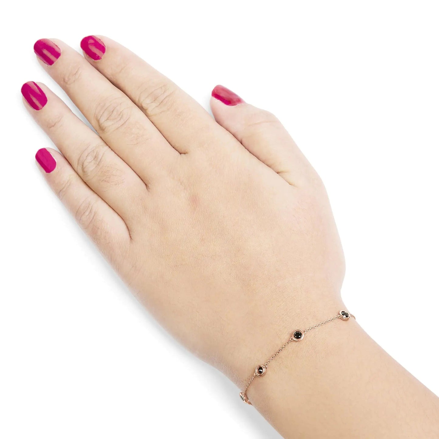 14K Rose Gold 1.00 Cttw Bezel Set Black Diamond 7 Station Link Bracelet (Black Color, I2-I3 Clarity) - 7.5" Inches WEM Support (www.WEM.support)