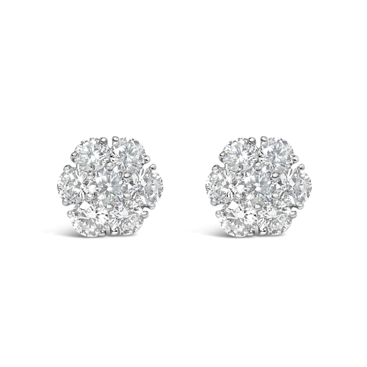 14K White Gold 1 3/4 Cttw Lab Grown Diamond Floral Cluster Composite Stud Earrings (G-H Color, VS2-SI1 Clarity) WEM Support (www.WEM.support)