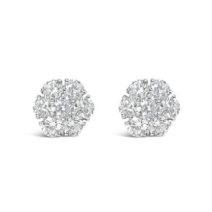 14K White Gold 1 3/4 Cttw Lab Grown Diamond Floral Cluster Composite Stud Earrings (G-H Color, VS2-SI1 Clarity) WEM Support (www.WEM.support)