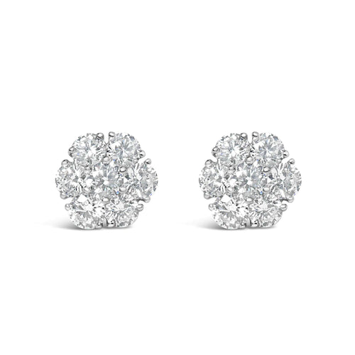 14K White Gold 1 3/4 Cttw Lab Grown Diamond Floral Cluster Composite Stud Earrings (G-H Color, VS2-SI1 Clarity) WEM Support (www.WEM.support)