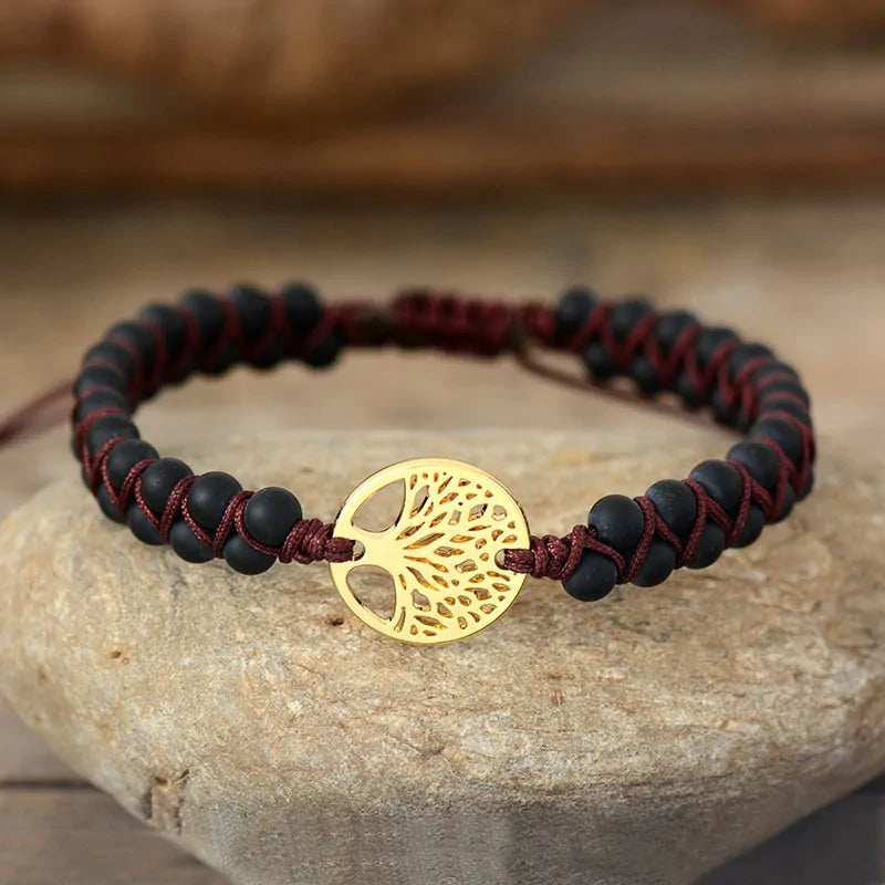 Tree Charm African Jasper Braided Yoga Bracelet WEM Support (www.WEM.support)
