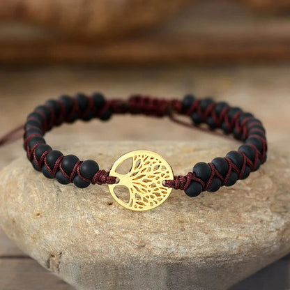 Tree Charm African Jasper Braided Yoga Bracelet WEM Support (www.WEM.support)