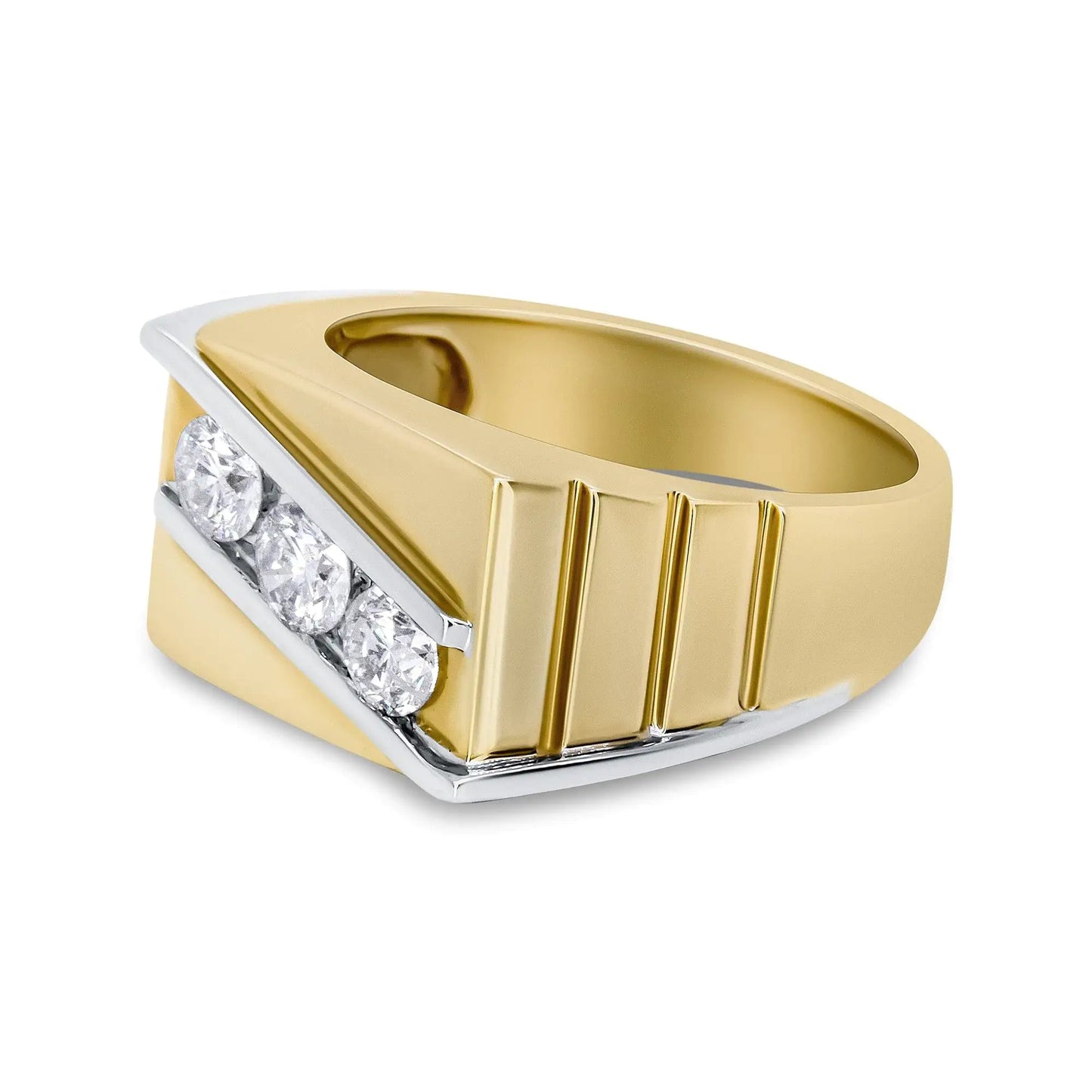 Gents 14K Yellow and White Gold 1.00 Cttw Channel Set Round-Cut Diamond 3 Stone Band Ring (G-H Color, SI1-SI2 Clarity) WEM Support (www.WEM.support)