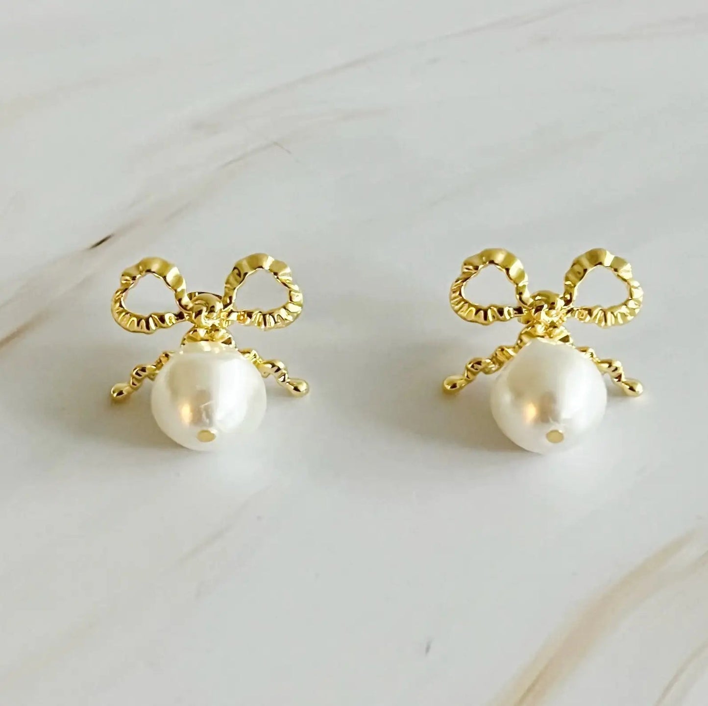 Dangle Pearl Antique Bow Earrings WEM Support (www.WEM.support)