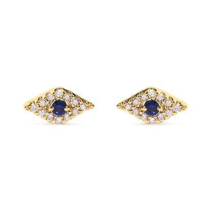 10K Gelbgold Blauer Saphir und Diamant Akzent Böses Auge Ohrstecker (H-I Farbe, I1-I2 Reinheit) WEM Support (www.WEM.support)
