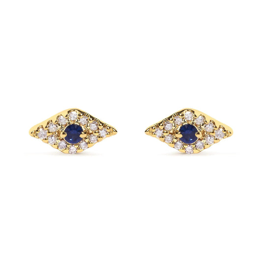 10K Gelbgold Blauer Saphir und Diamant Akzent Böses Auge Ohrstecker (H-I Farbe, I1-I2 Reinheit) WEM Support (www.WEM.support)