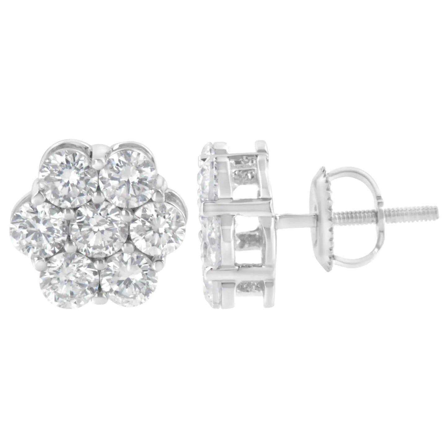 14K White Gold 2 cttw Round Brilliant-cut Diamond Composite Floral Cluster Stud Earring (F-G Color, VS1-VS2 Clarity) WEM Support (www.WEM.support)