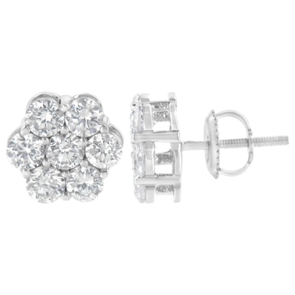14K White Gold 2 cttw Round Brilliant-cut Diamond Composite Floral Cluster Stud Earring (F-G Color, VS1-VS2 Clarity) WEM Support (www.WEM.support)