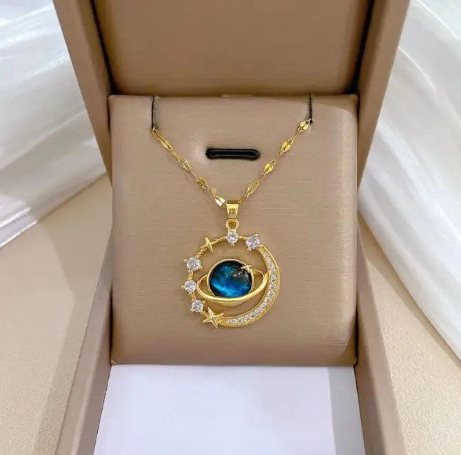 Dream Planet Necklace Stainless Steel Blue Butterfly WEM Support (www.WEM.support)