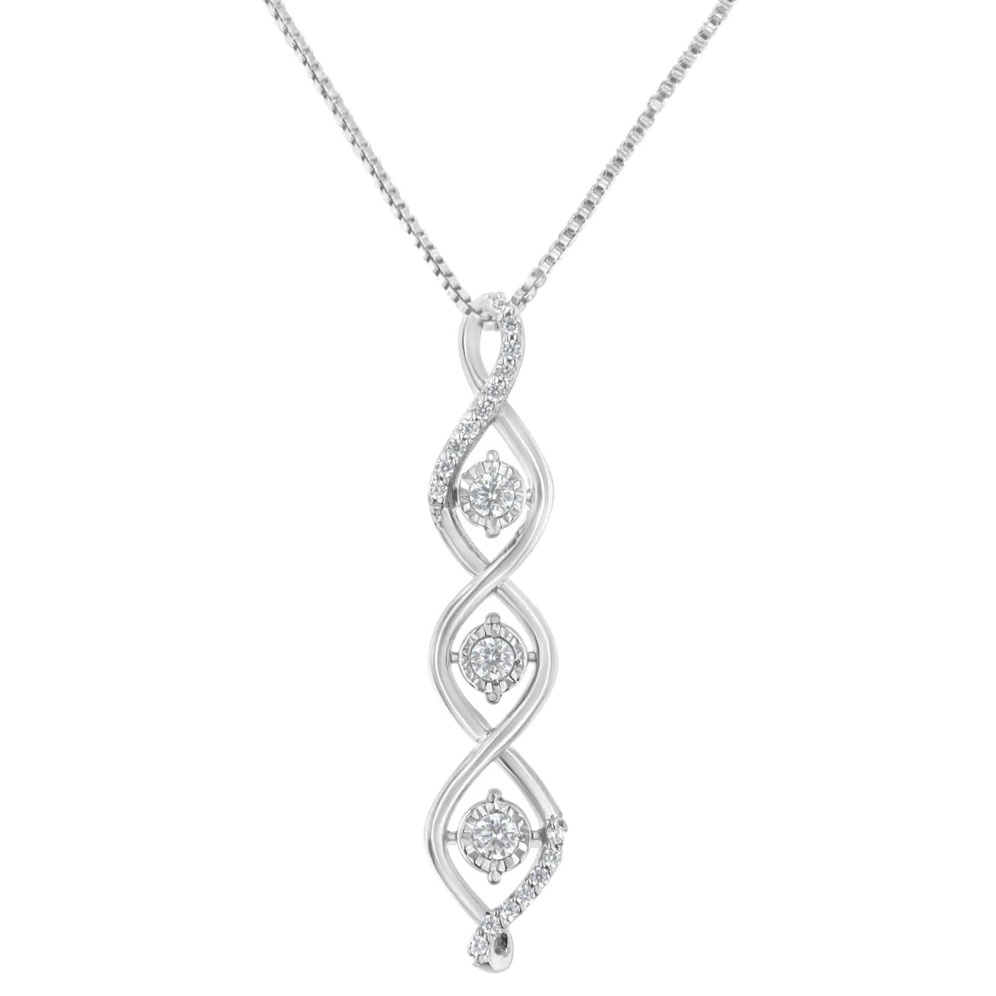 10K White Gold 1/2 cttw 3 Stone Diamond Drop Twisted Pendant Necklace (I-J, I2-I3) WEM Support (www.WEM.support)