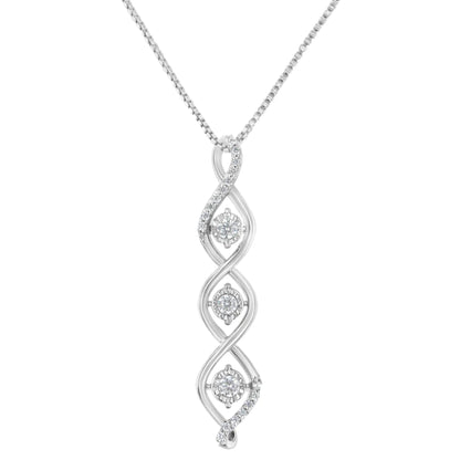 10K White Gold 1/2 cttw 3 Stone Diamond Drop Twisted Pendant Necklace (I-J, I2-I3) WEM Support (www.WEM.support)