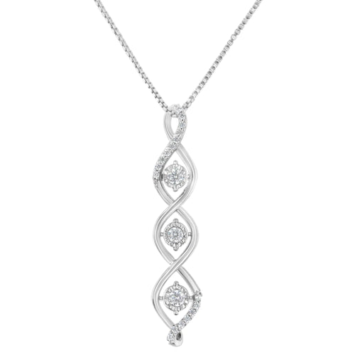 10K White Gold 1/2 cttw 3 Stone Diamond Drop Twisted Pendant Necklace (I-J, I2-I3) WEM Support (www.WEM.support)