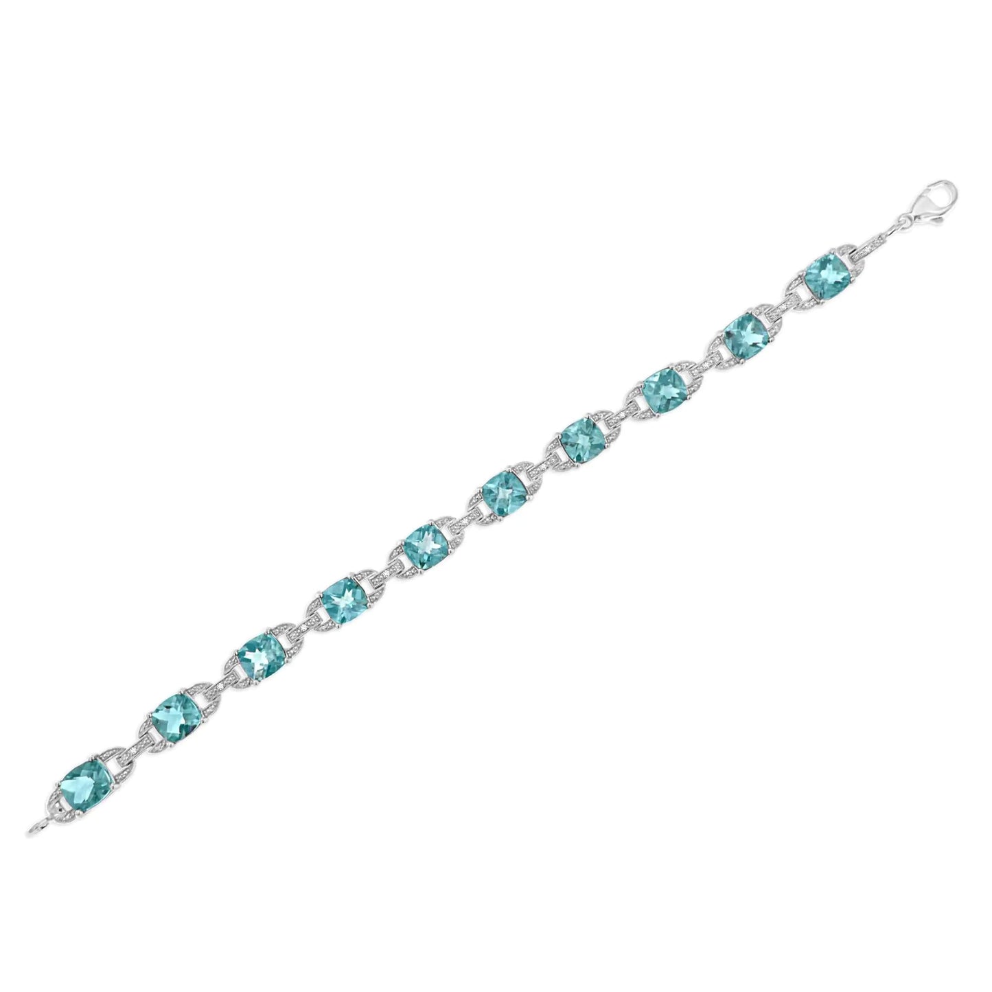 .925 Sterling Silver 7x7 mm Cushion Cut Blue Topaz and 1/20 cttw Round Cut Diamond Fashion Tennis Bracelet (I-J Color, I1-I2 Clarity) - 7" WEM Support (www.WEM.support)