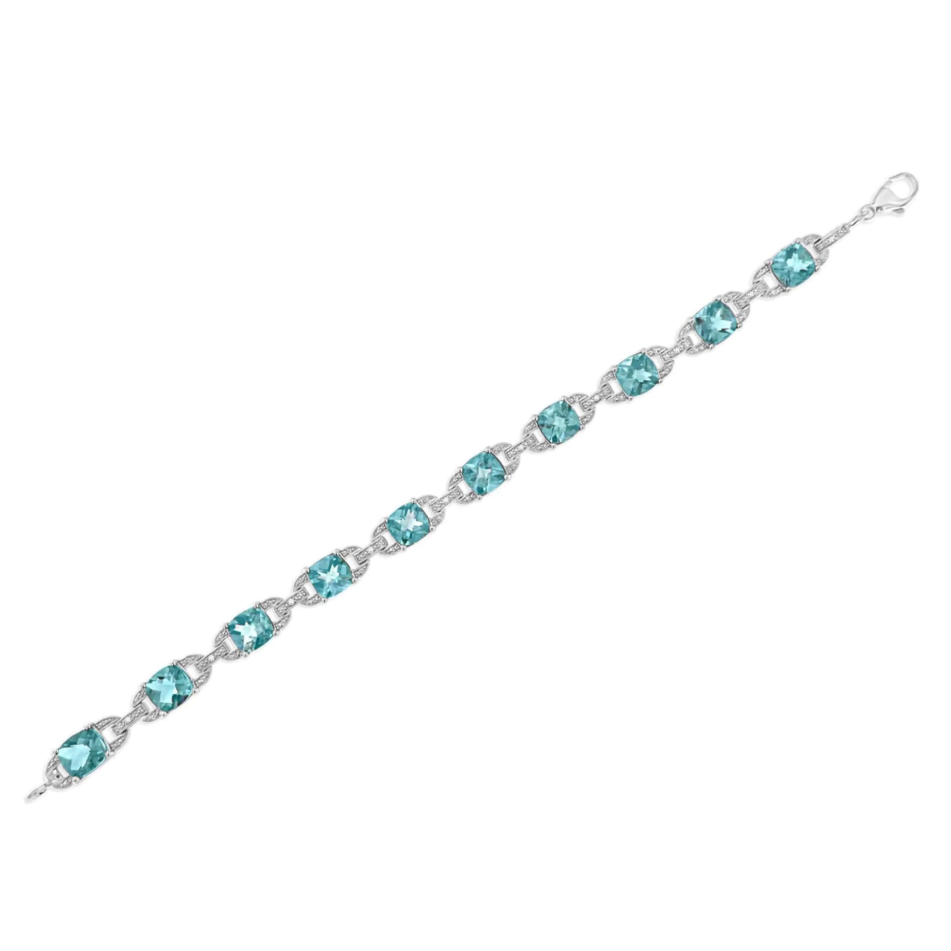 .925 Sterling Silver 7x7 mm Cushion Cut Blue Topaz and 1/20 cttw Round Cut Diamond Fashion Tennis Bracelet (I-J Color, I1-I2 Clarity) - 7" WEM Support (www.WEM.support)