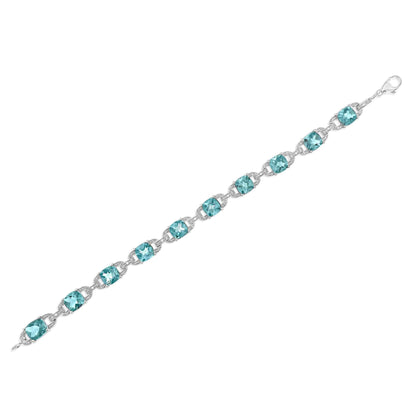 .925 Sterling Silver 7x7 mm Cushion Cut Blue Topaz and 1/20 cttw Round Cut Diamond Fashion Tennis Bracelet (I-J Color, I1-I2 Clarity) - 7" WEM Support (www.WEM.support)