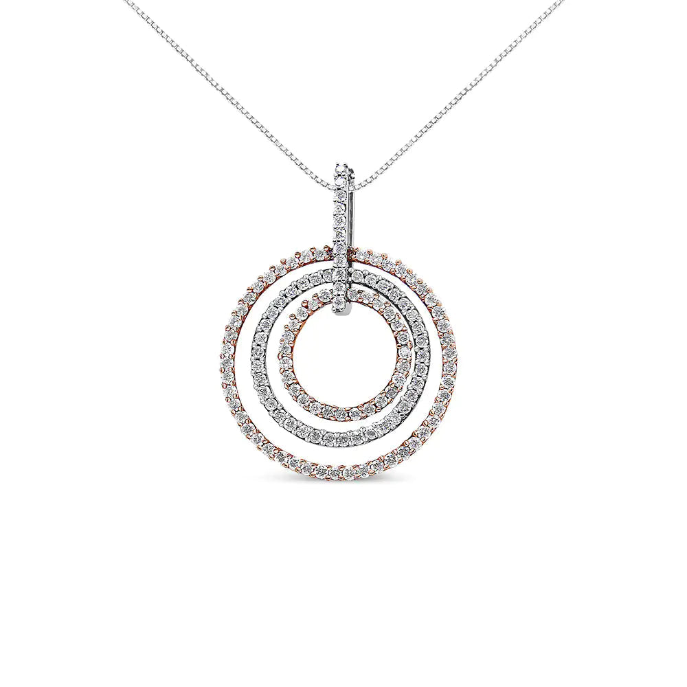 Two-Tone 14K Gold 1 cttw Round Cut Diamond Circle Loop Pendant Necklace (H-I, SI2-I1) WEM Support (www.WEM.support)