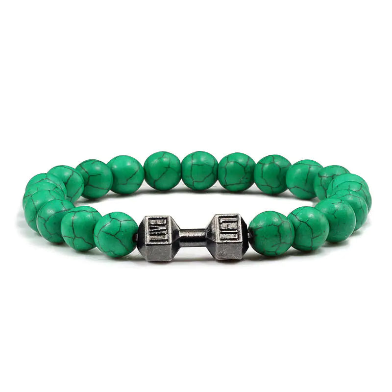 Turquoise Energy Gun Black Electroplated Alloy Barbell Bracelet WEM Support (www.WEM.support)