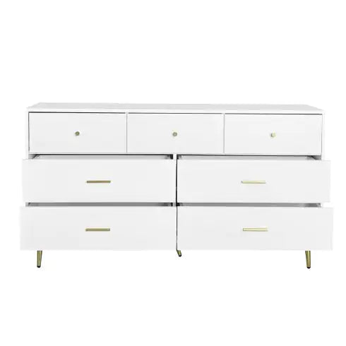 Seven Drawers Large Chest Of Drawer Cabinet With Golden Handle And Golden Legs White Color WEM Support (www.WEM.support)