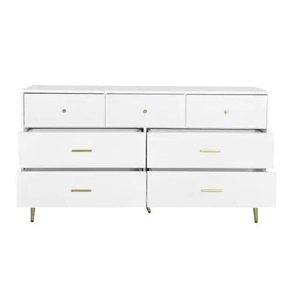 Seven Drawers Large Chest Of Drawer Cabinet With Golden Handle And Golden Legs White Color WEM Support (www.WEM.support)