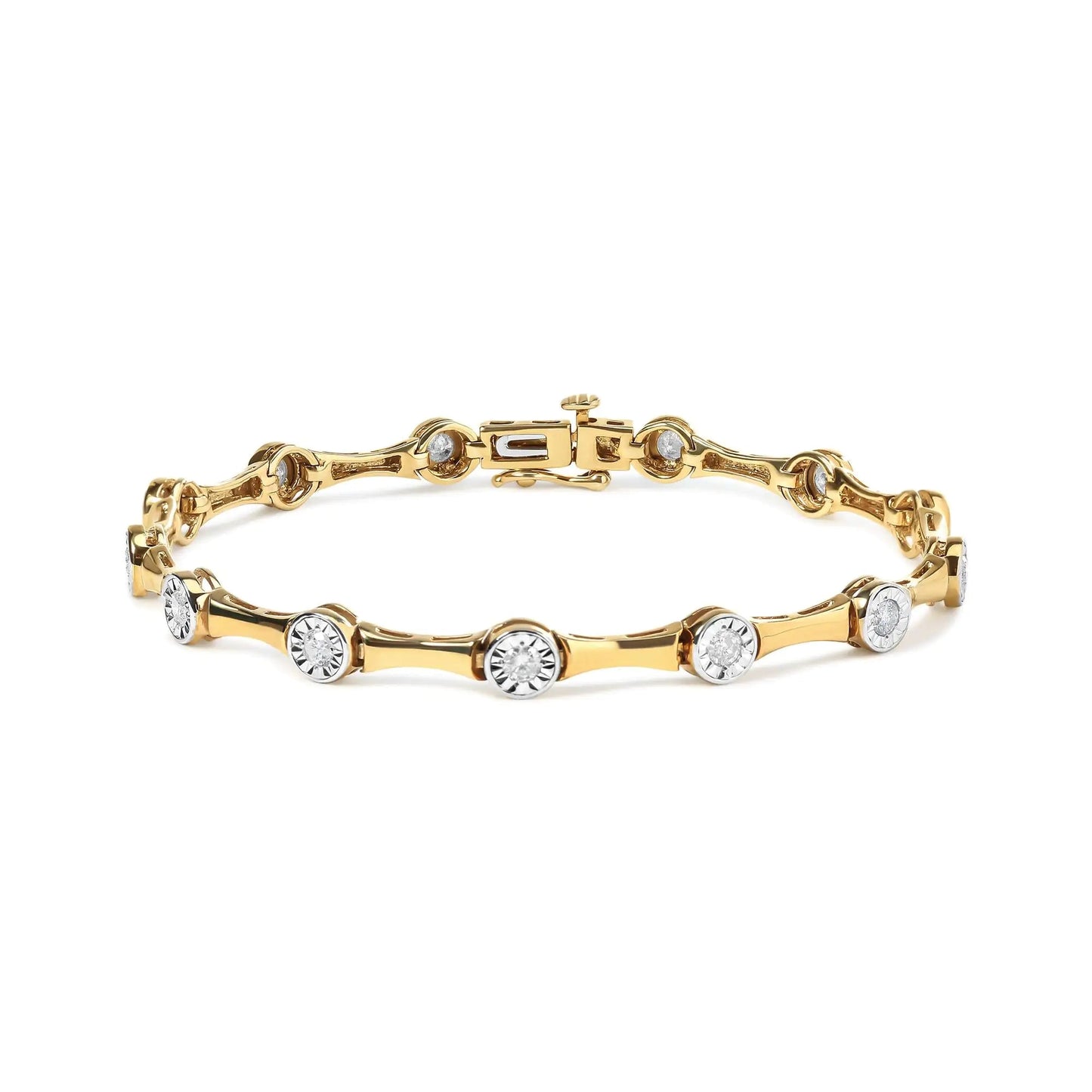10K Yellow Gold Plated .925 Sterling Silver 1.0 Cttw Miracle Set Diamond Bezel Style Station Link Bracelet (H-I Color, I3 Clarity) - Size 7" WEM Support (www.WEM.support)