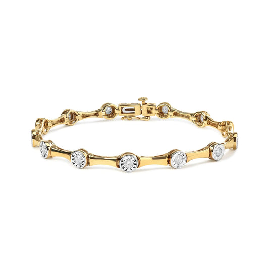 10K Yellow Gold Plated .925 Sterling Silver 1.0 Cttw Miracle Set Diamond Bezel Style Station Link Bracelet (H-I Color, I3 Clarity) - Size 7" WEM Support (www.WEM.support)