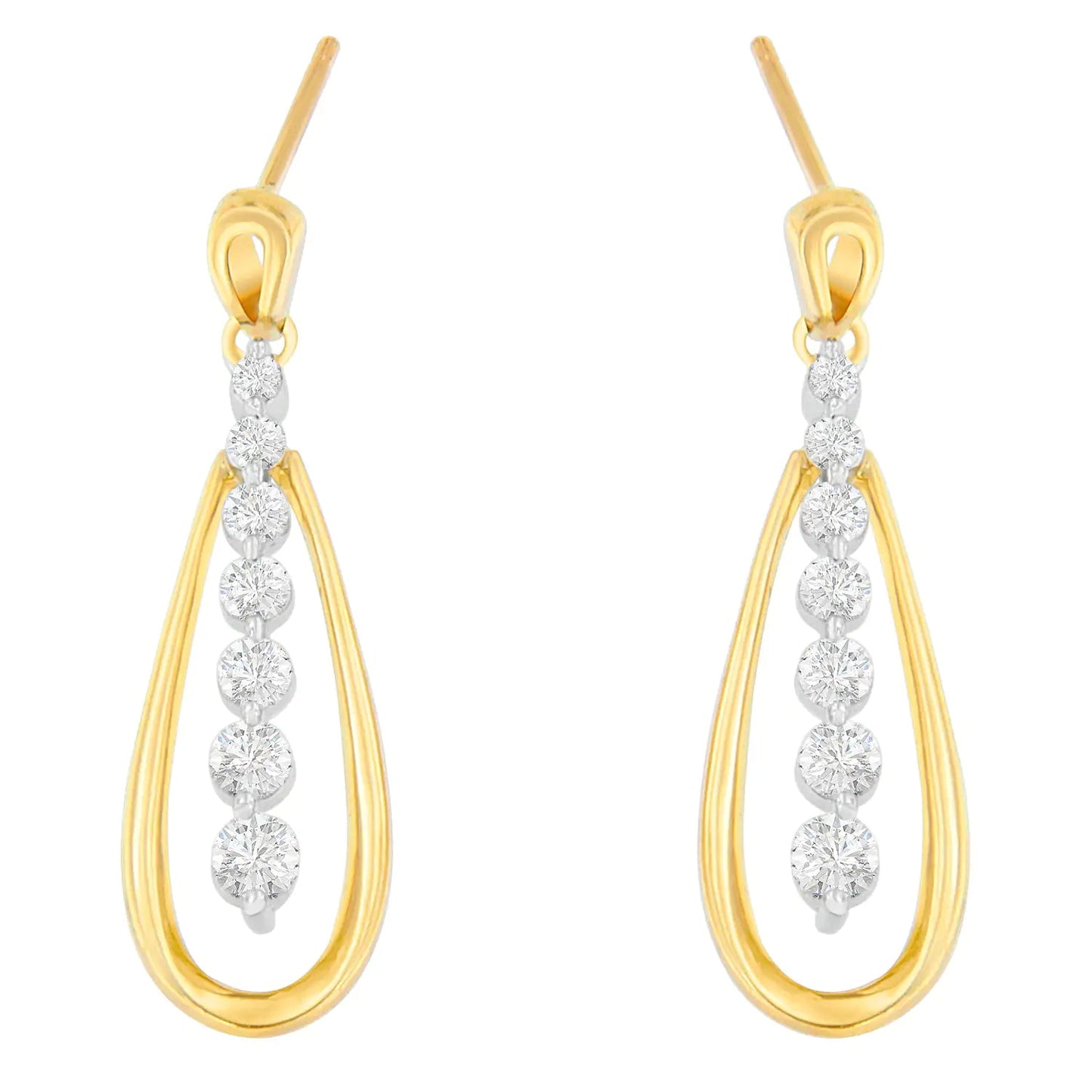 14K Two Toned Gold Dangling Diamond Drop Earrings (1.00cttw, H-I color,SI1-SI2 clarity) WEM Support (www.WEM.support)