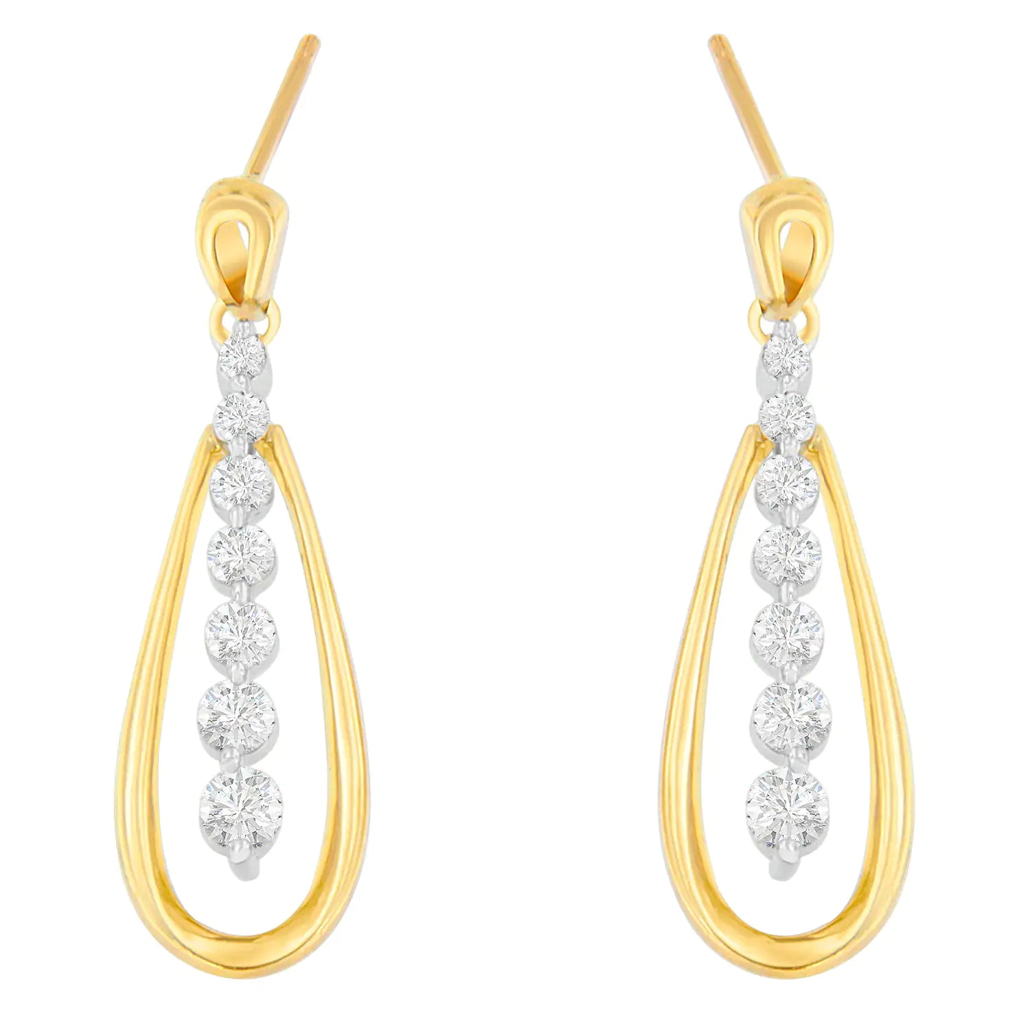 14K Two Toned Gold Dangling Diamond Drop Earrings (1.00cttw, H-I color,SI1-SI2 clarity) WEM Support (www.WEM.support)