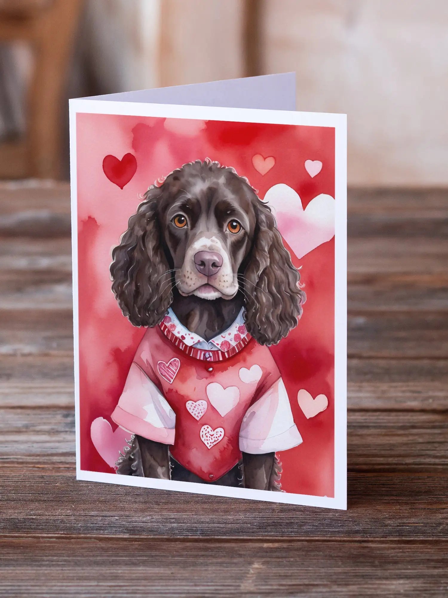 American Water Spaniel My Valentine Greeting Cards Pack of 8 WEM Support (www.WEM.support)