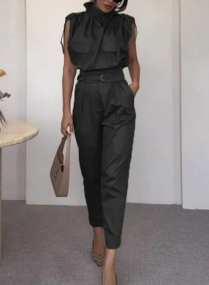 Waist-Slimming Belt Blouse & Pants