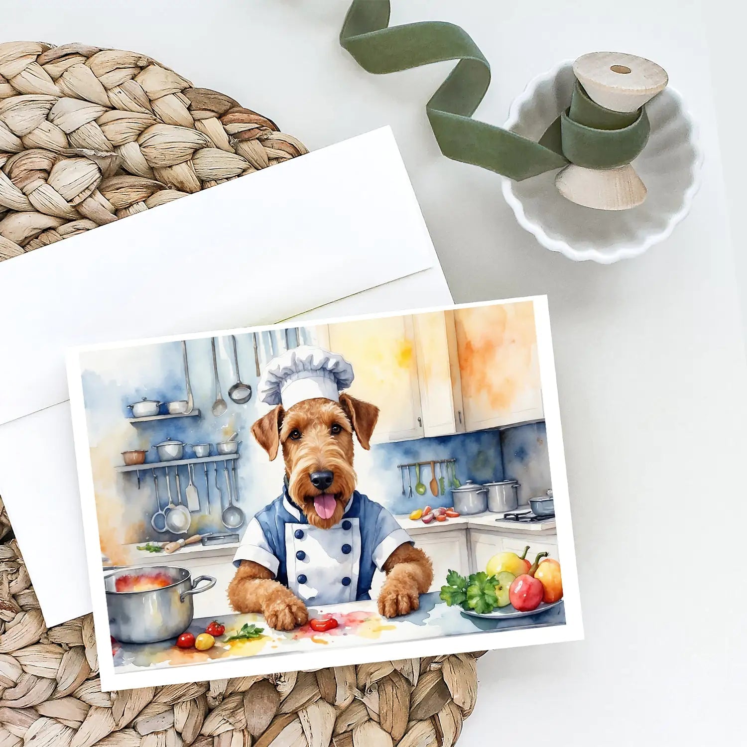 Airedale Terrier The Chef Greeting Cards Pack of 8 WEM Support (www.WEM.support)