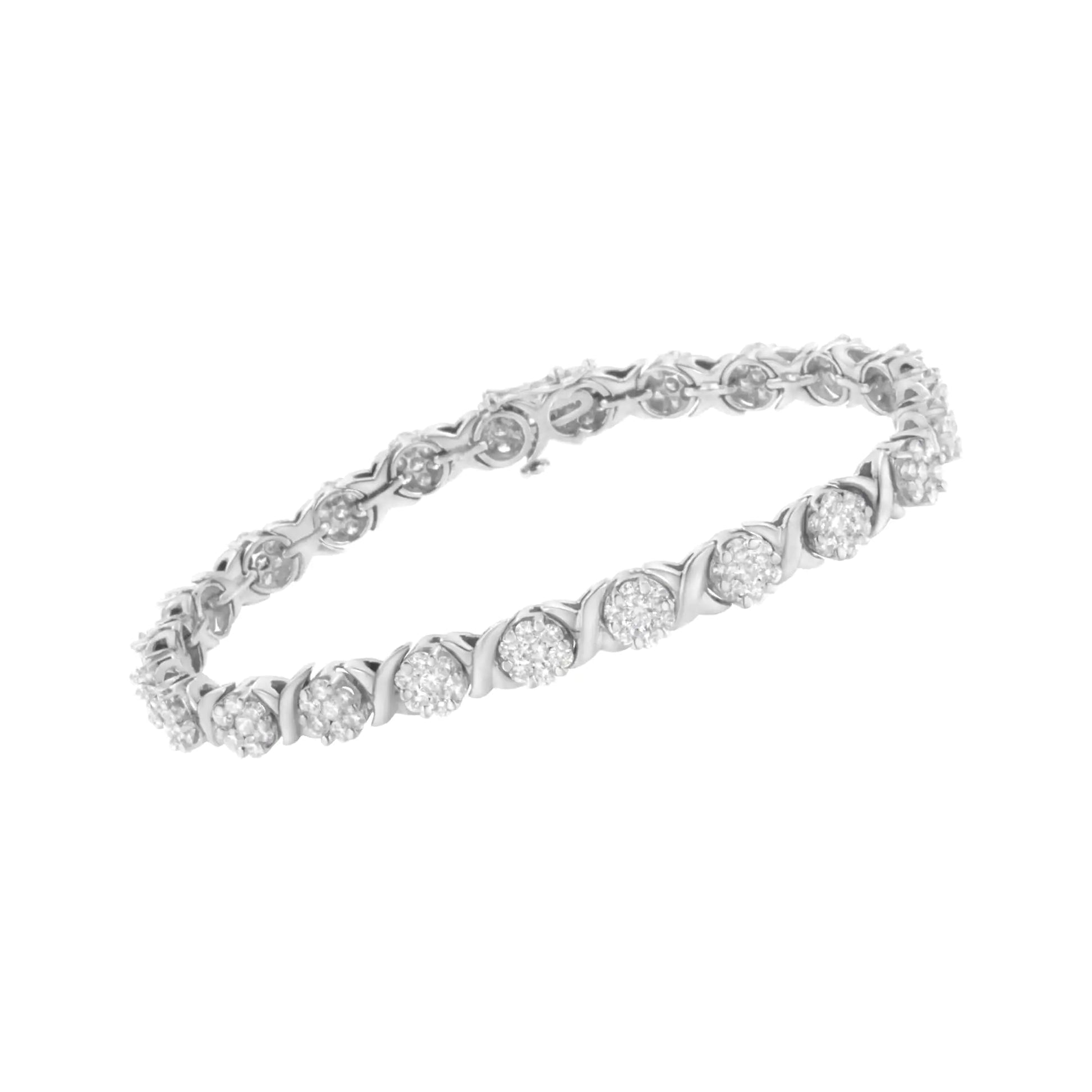 14K White Gold 4 7/8 Cttw Round Brilliant-Cut Diamond Round Cluster & X-Link 7" Tennis Bracelet (I-J Color, SI2-I1 Clarity) WEM Support (www.WEM.support)