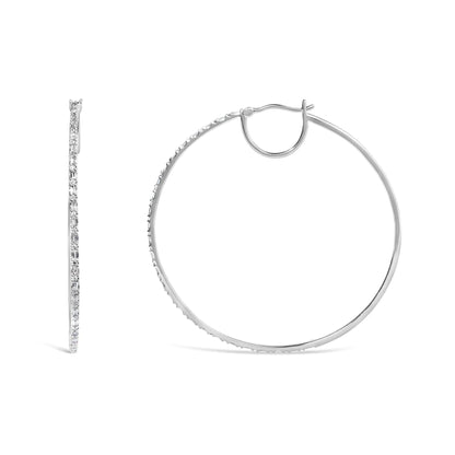 10K White Gold 1/2 Cttw Baguette and Round Alternating Diamond Hoop Earrings (I-J Color, I2-I3 Clarity) WEM Support (www.WEM.support)