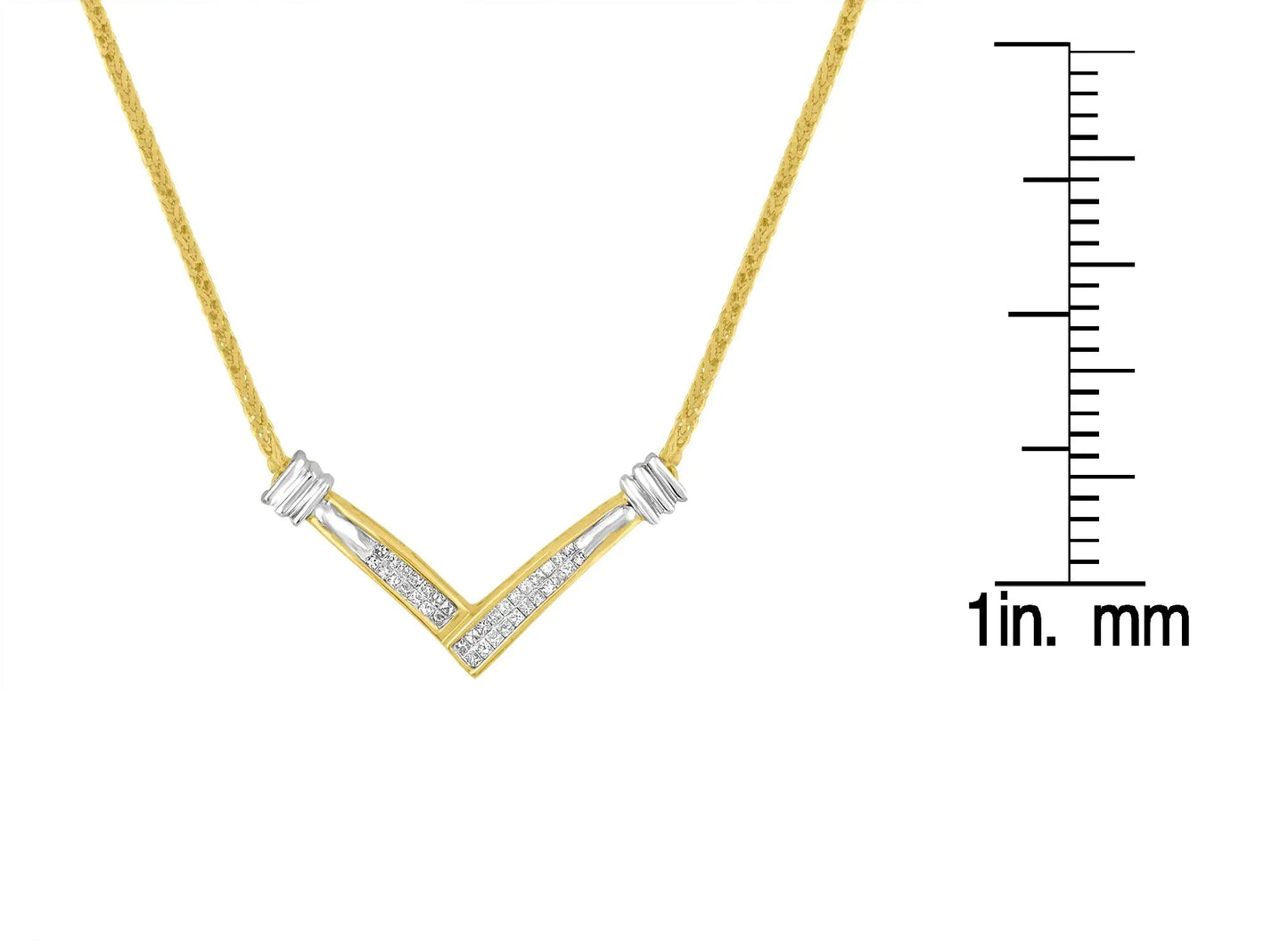 14K Yellow and White Gold 1/4 Cttw Princess Cut Diamond Channel-Set “V” Shape 18" Pendant Necklace (H-I Color, SI2-I1 Clarity) WEM Support (www.WEM.support)