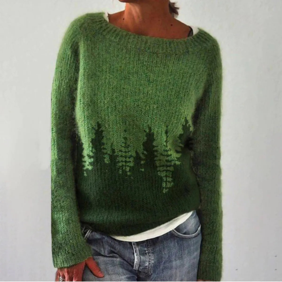Women's Multicolor Round Neck Loose Knit Sweater WEM Support (www.WEM.support)