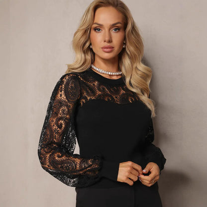 Lace Sleeve Round Neck T-Shirt